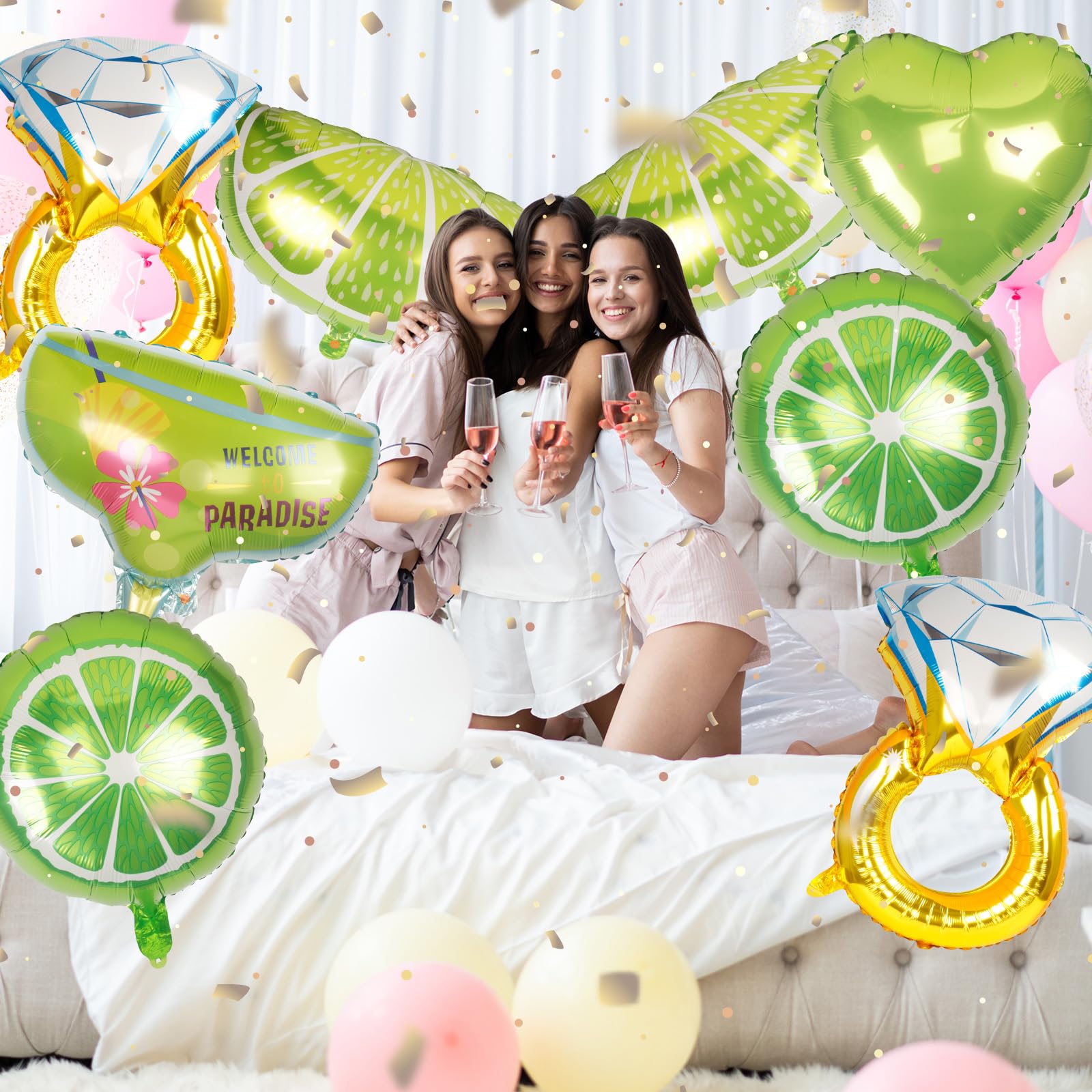 16 Pcs Margs and Matrimony Bachelorette Balloons Wedding Bridal Party Decor Large Lime Balloons Diamond Ring Balloons for Margarita Bachelorette Party Wedding Bridal Shower Decorations (margarita, 16)