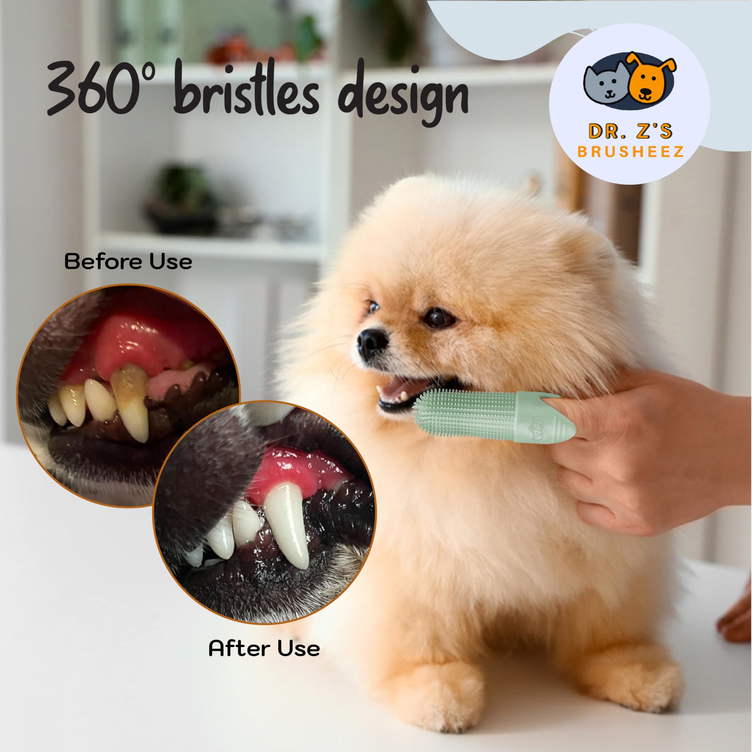 DR. Z'S GOODEEZ Pet Toothbrush for Dogs and Cats. Food Grade Silicone 360° Finger Brush. USA Dentist Approved!!