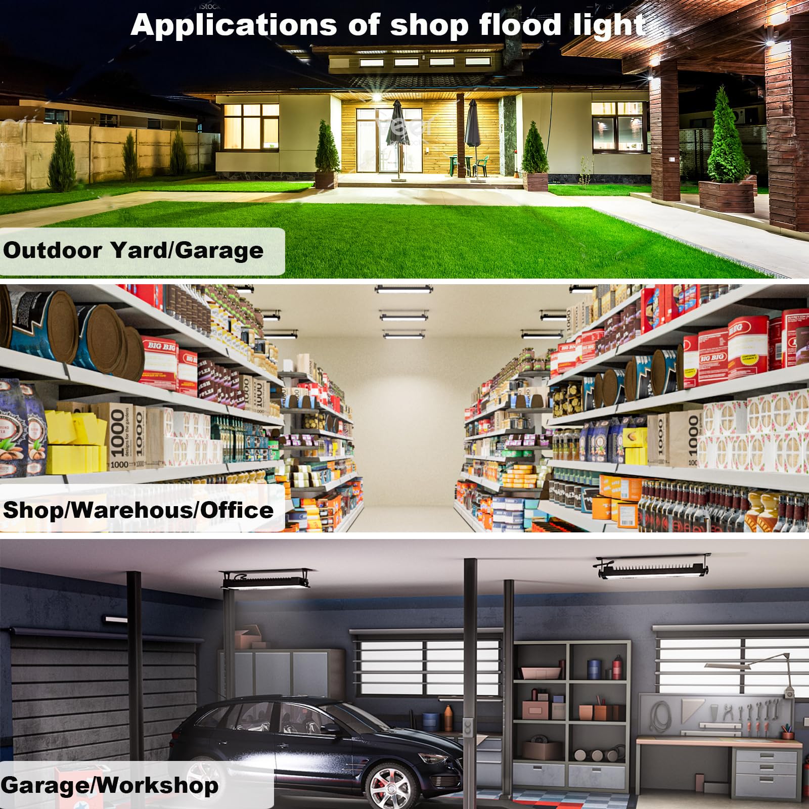 LED Shop Lights for Garage, 200W 22000lm Super Bright LED Work Light, IP66 Waterproof Outdoor Garage Light with Plug, 6500K Daylight White LED Shop Light for Workshop Warehouse Yard Factory 1 Pack