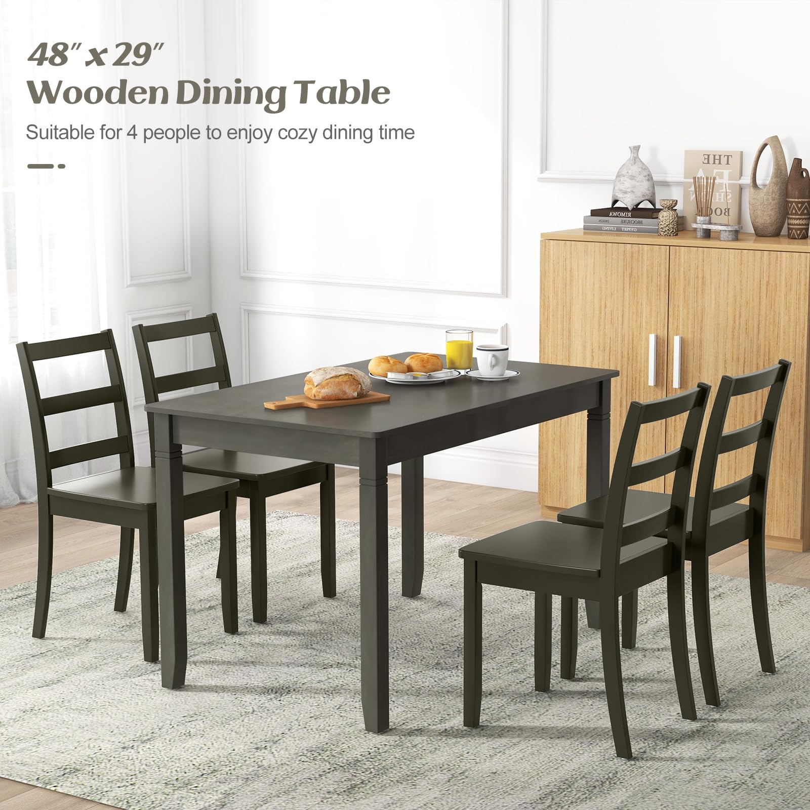 Giantex Dining Table for 4 People, 48” x 29” Kitchen Table with Wood Legs, Rectangular Dinner Table for Small Space, Apartment, Living Room, Dinette Table, Load 330 Lbs, Dining Room Table (Grey)