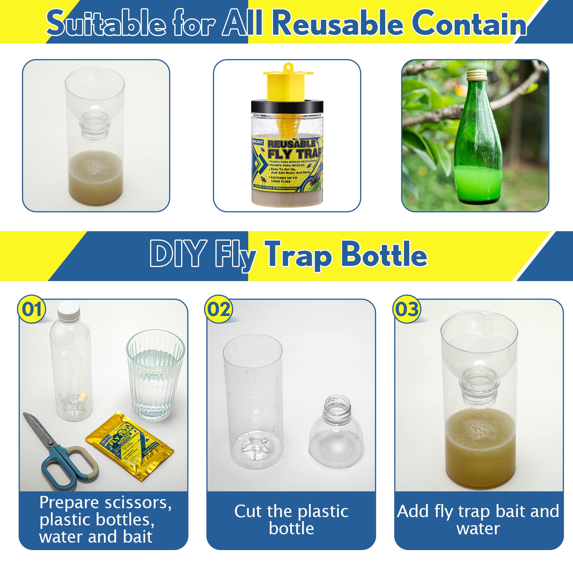 Qualirey 15 Pack Fly Trap Bait Refills, Non Toxic Fly Trap Attractant for Reusable Outdoor Hanging Fly Trap Bottles, 30g Natural Fly Trap Bait Attractant Refills for Outside Fly Killer Bottles