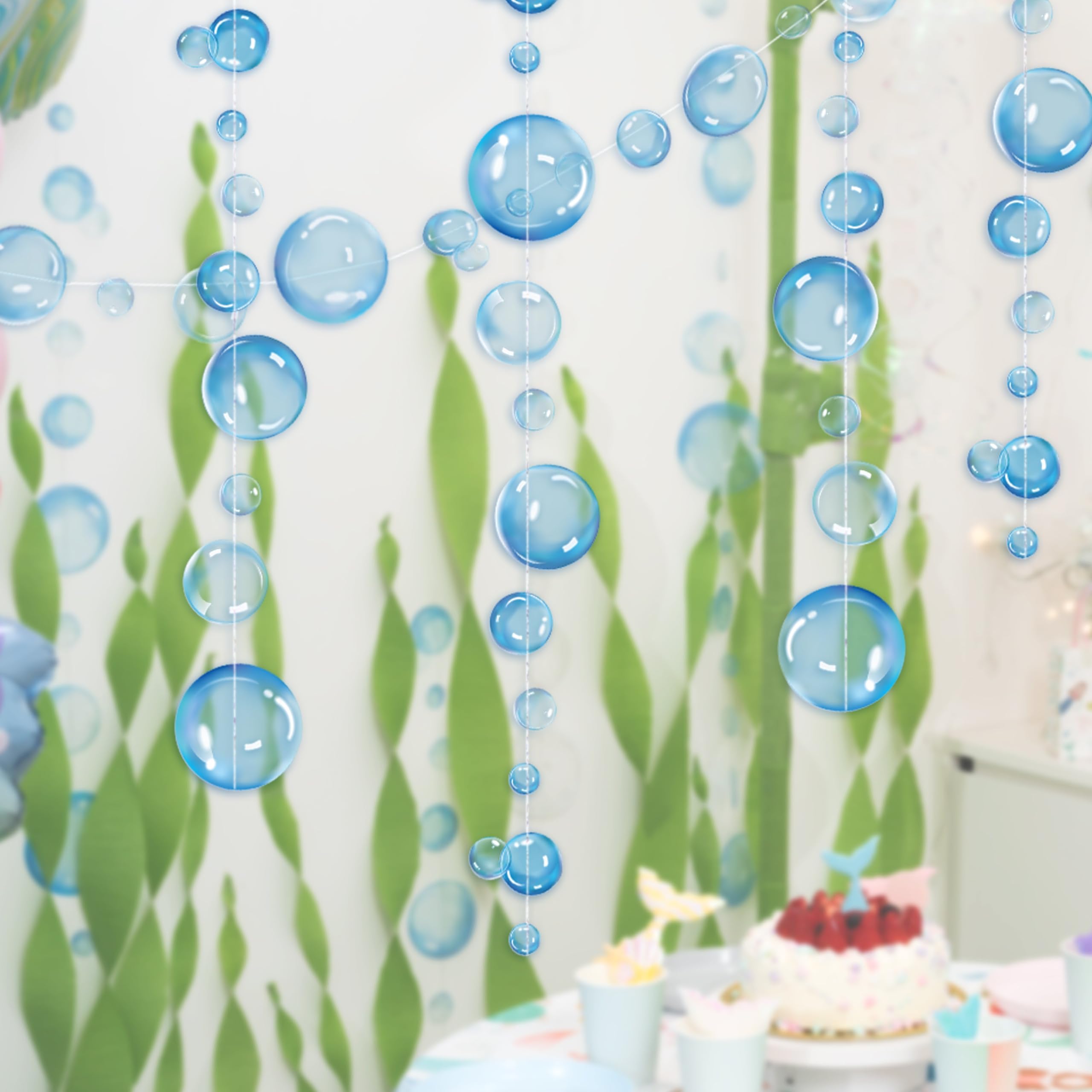 Cheerland 10 Strings Under The Sea Blue Bubble Garlands Little Mermaid Party Decorations Hanging Bubbles Streamer Beach Pool Ocean Kids Baby Shower Bday Birthday Backdrop