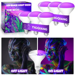 TigQiang White Casing Black Light Bulbs, Blacklight Bulb 6 Packs, 120W Equivalent, E26 BR30 LED Black Light Bulb 385-400nm for Halloween Christmas Decor, Body Paint, Glow Party, Fluorescent Poster