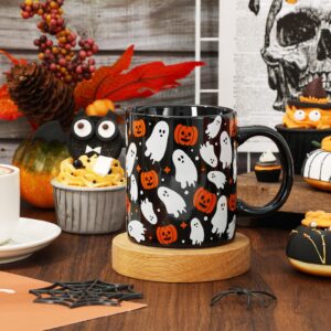 Whaline Halloween Mug Ghost Pumpkin Coffee Mug Black White Orange Ceramic Drinking Mugs for Halloween Party Supplies Table Centerpieces, 12oz