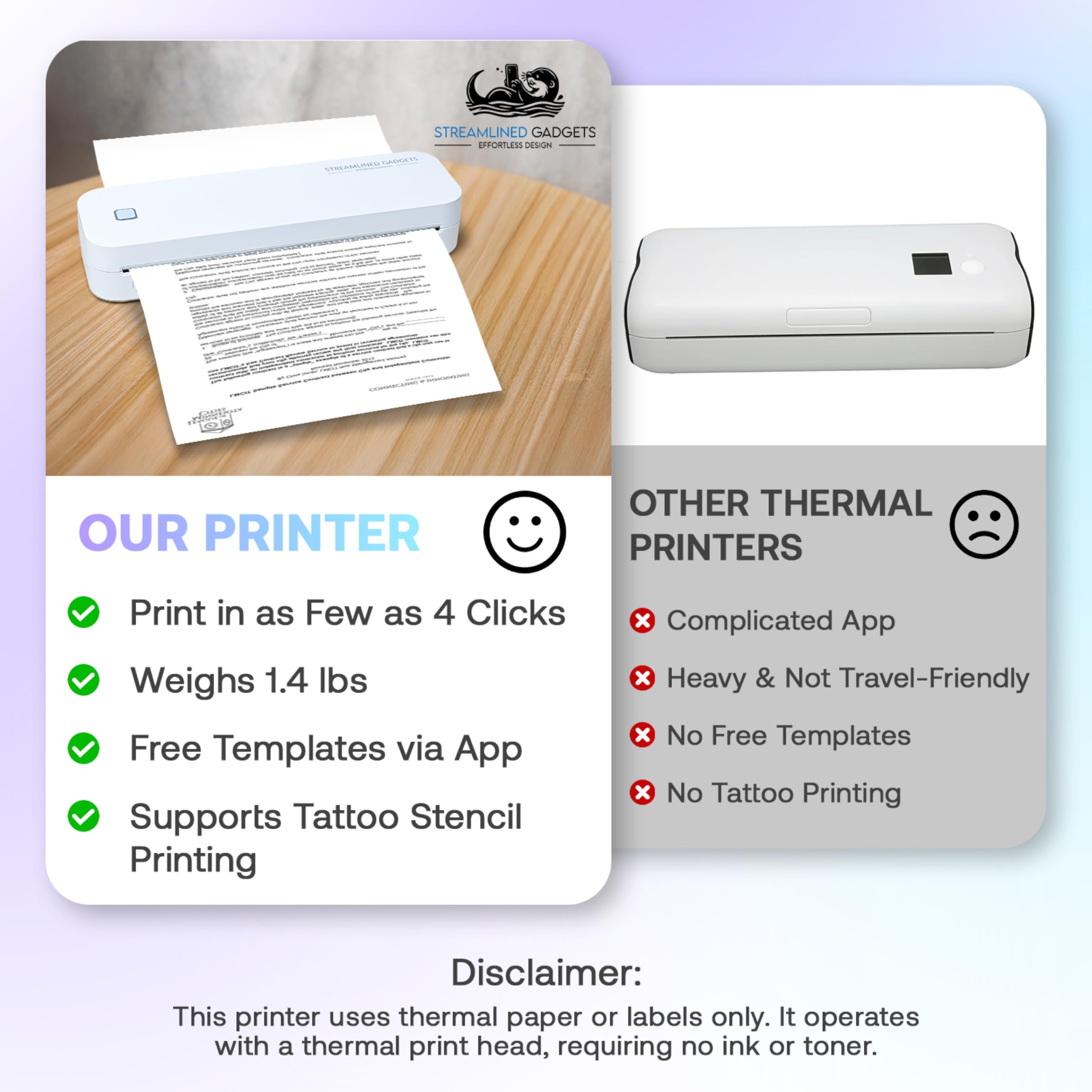 2025 Premium Portable Inkless Printer for Iphone, Android, Tablet, Laptop w/Bluetooth for home and school 8.5”x11” Thermal Printer-Wireless Mobile Printer w/FREE Protective Case, 3 rolls thermal paper