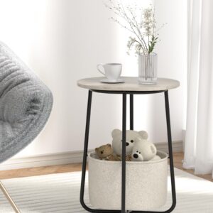 TUTOTAK Small Side Table, Oval End Table, Night Stand, Bedside Table, Sofa Table with Cloth Storage Basket, Living Room, Bed Room, Greige TB01BG063