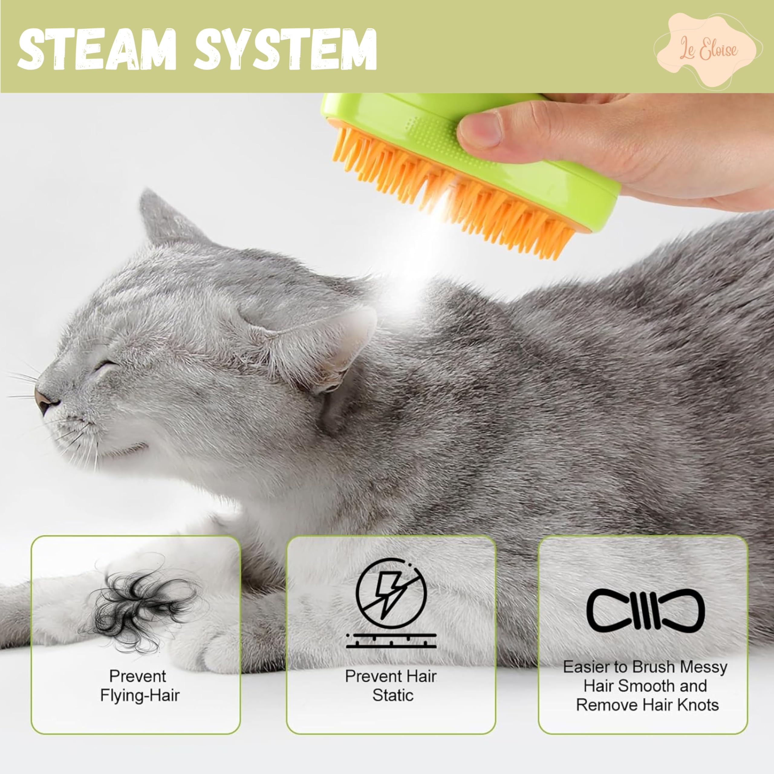 Generic Cat Steam Brush for Shedding, 3 in 1 Water Dog Brush, Pet Spa Brush for Dogs Cats, Spritz Defur Comb, Steamy Pet Brush, Pet Spray Hair Removal Comb, Cat Mist Brush, Steaming Cat Brush Steamer