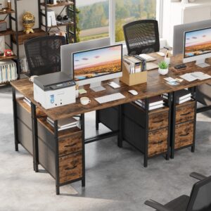 YAOHUOO 47 Inches Computer Desk with 4 Fabric Drawers, Small Office Desk with File Drawers, Writing Desk for Home Office, Work Table for Bedroom, Rustic Brown