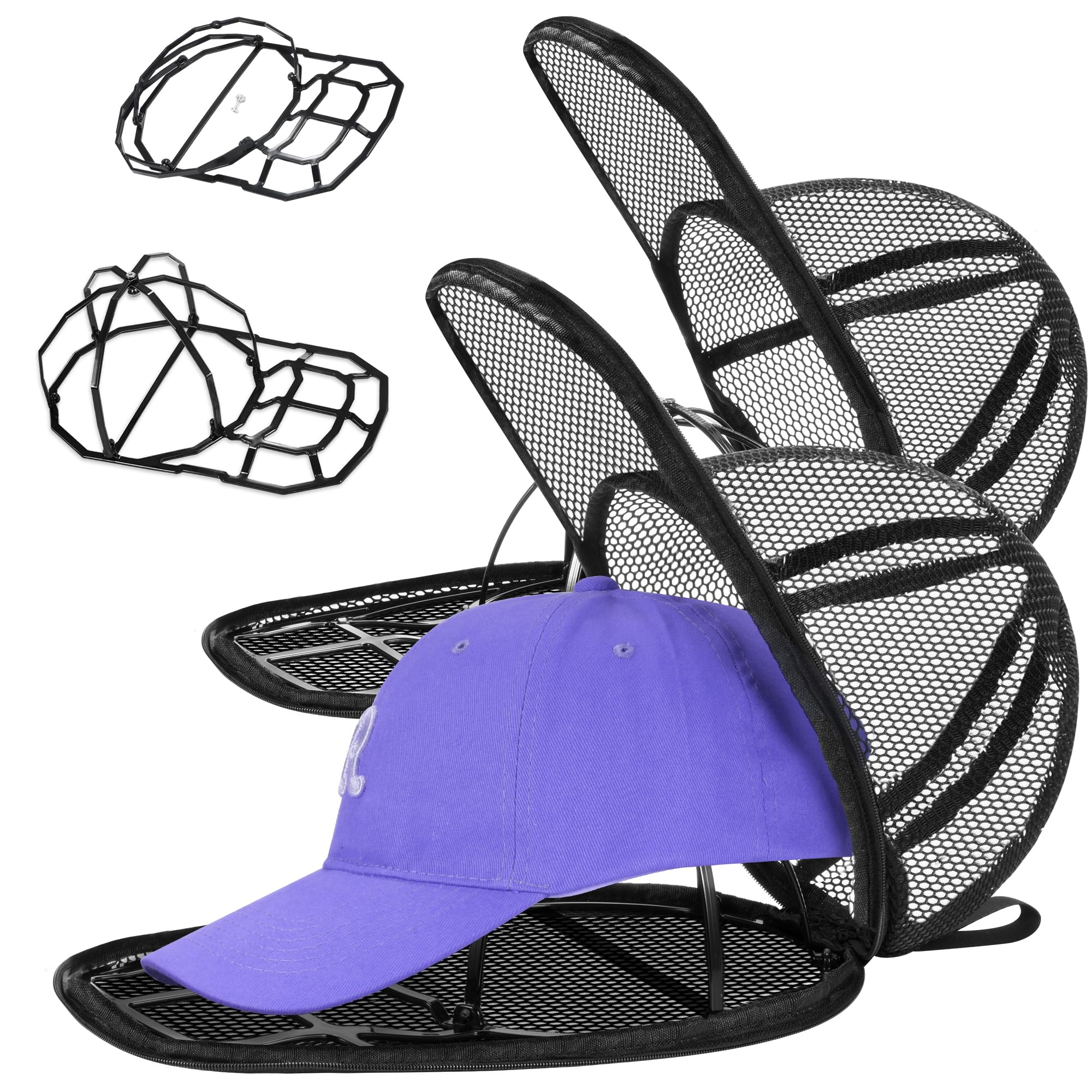 Hat Washer Cage, Upgraded Hat Cleaner for Baseball Caps 2 Pack Foldable Baseball Cap Washer Frame Cage Reinforced Hat Rack, Durable Hat Protector Holder with Mesh Bag for Adult Kids Baseball Cap