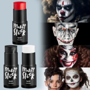 Spooktacular Creations 3 PCS Halloween Makeup Face Body Paint Set Foundation Makeup Stick Kit Halloween Eye Makeup SFX Zombie Cosplay for Adult and Kids Party Dress Up (Black White Red)