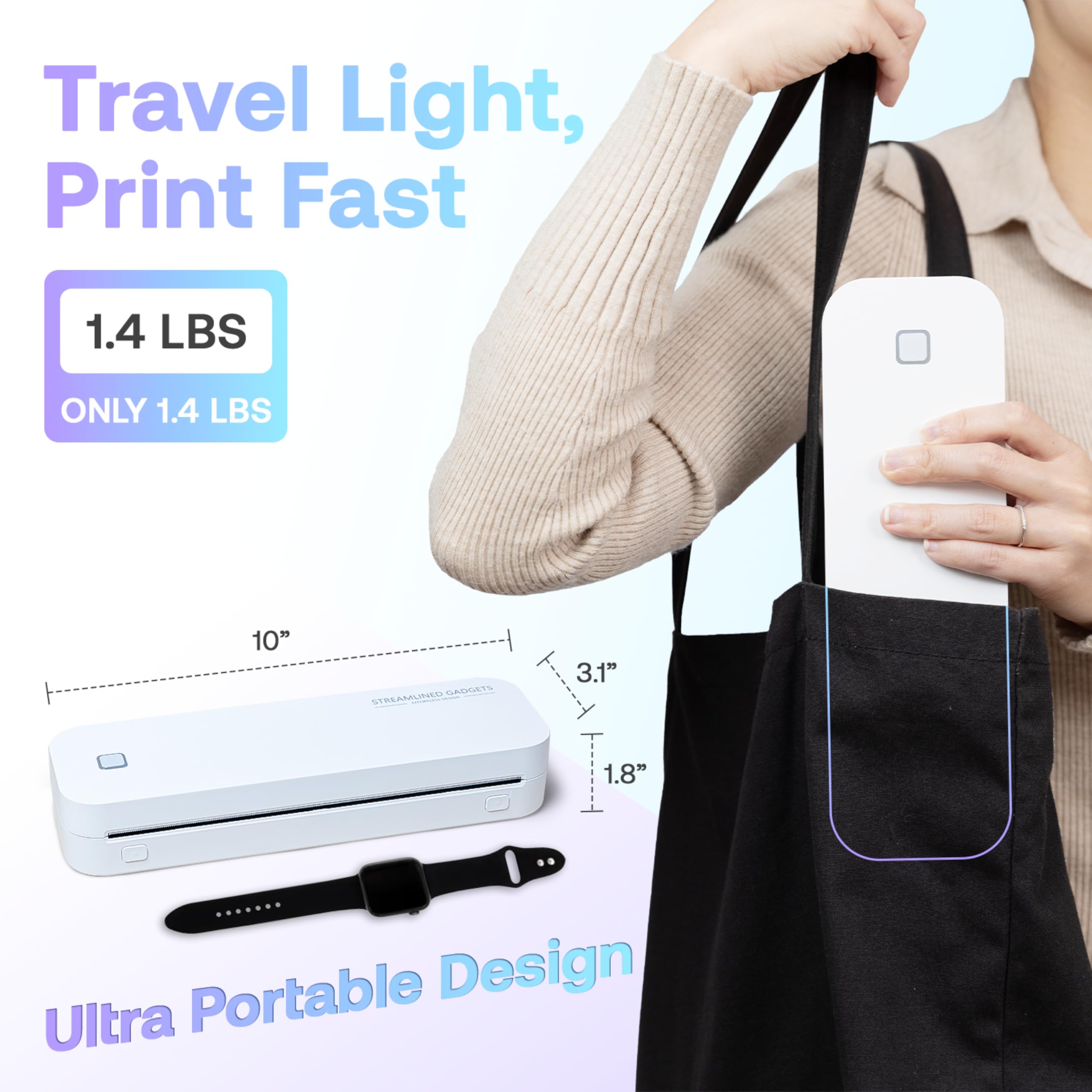 2025 Premium Portable Inkless Printer for Iphone, Android, Tablet, Laptop w/Bluetooth for home and school 8.5”x11” Thermal Printer-Wireless Mobile Printer w/FREE Protective Case, 3 rolls thermal paper