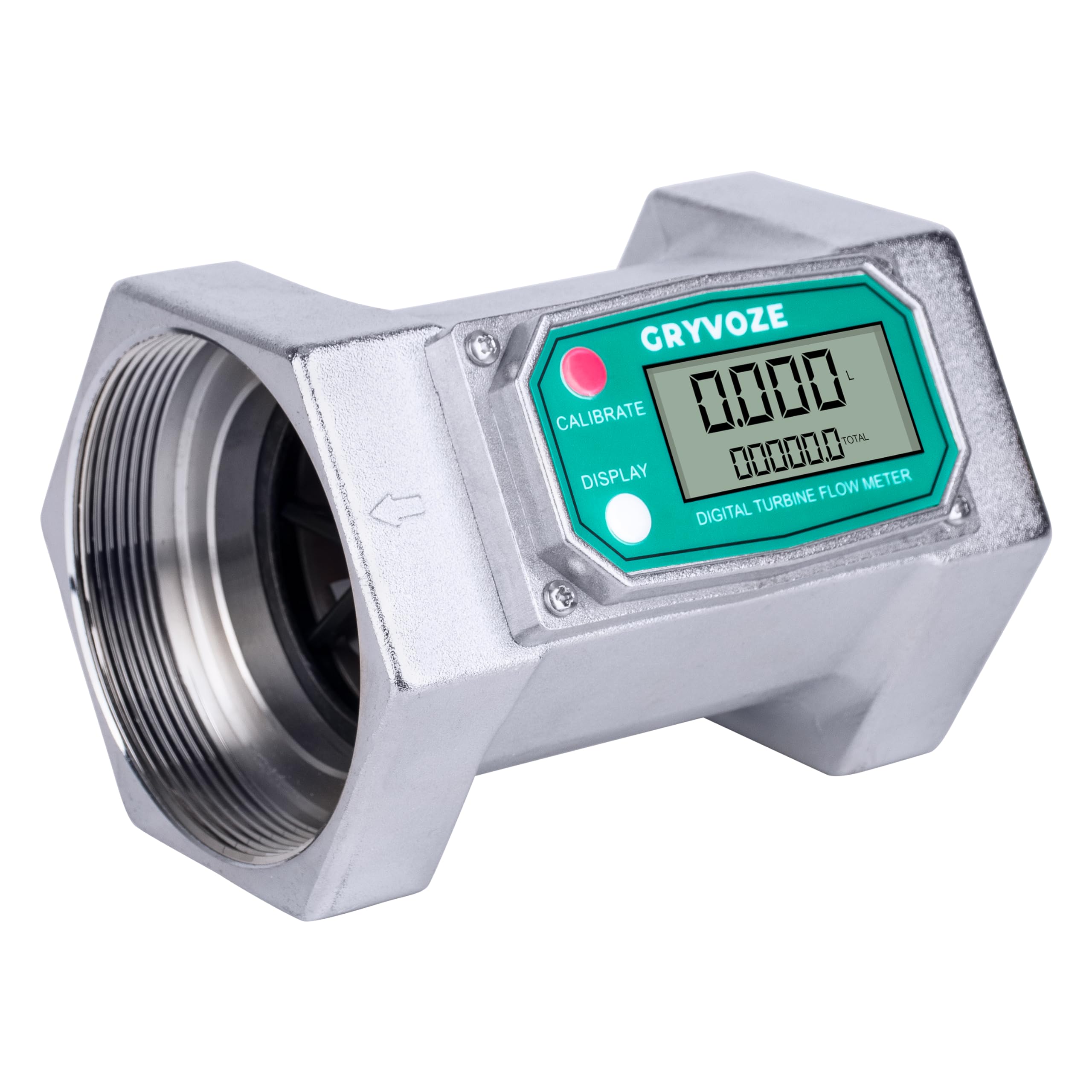 GRYVOZE 3 Inch Digital Flow Meter, 21-264 GPM Inline NPT Thread Fuel Turbine Flowmeter with LCD Display for Water, Diesel, Gas Oil, Gasoline, and Other Liquids (5 Units: Gallon, QTS, PTS, L, m³)