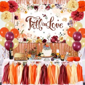 fall in love bridal shower decorations fall wedding decorations 47pcs fall bridal shower decorations set includes backdrop, paper pom poms, paper tassel, curtains and balloons