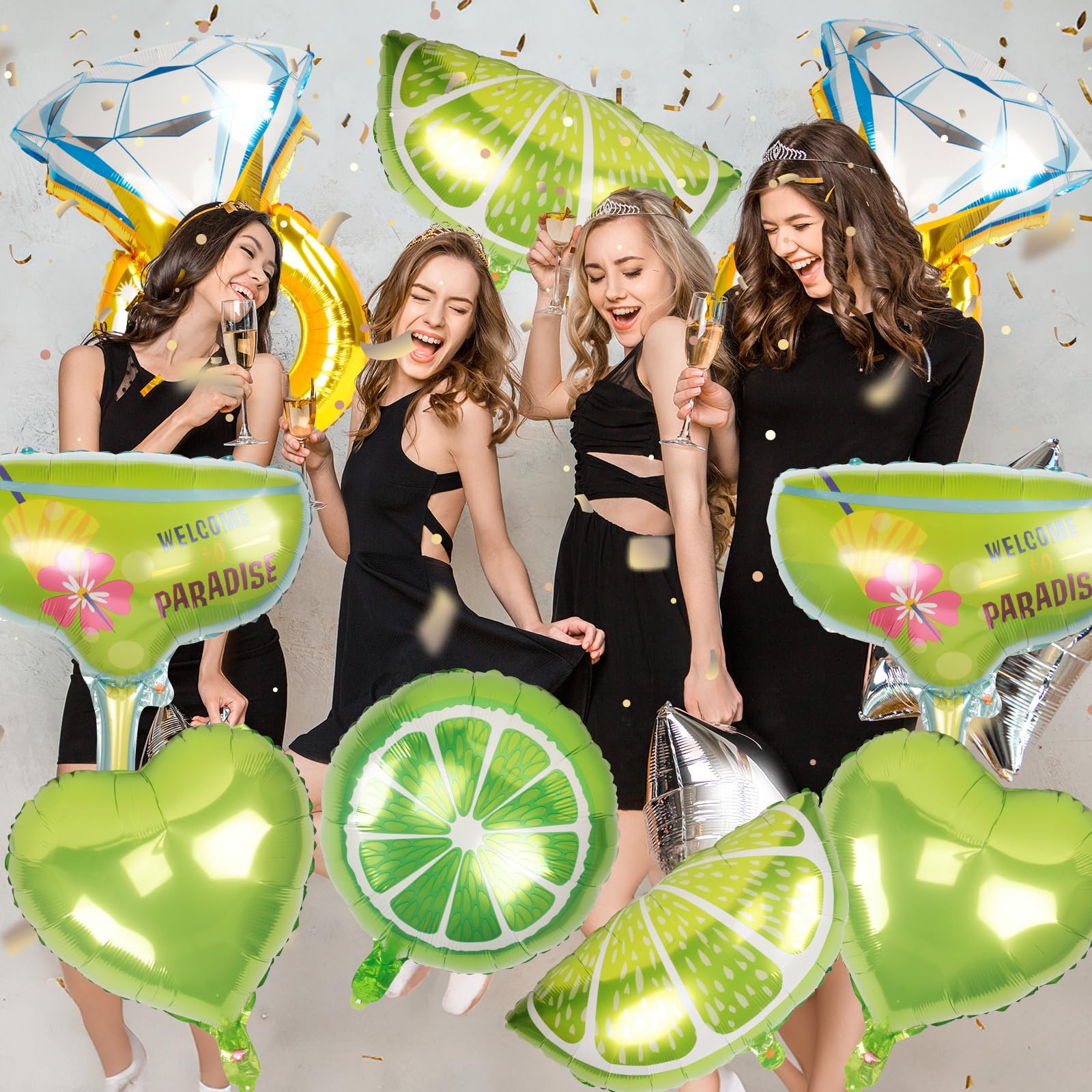 16 Pcs Margs and Matrimony Bachelorette Balloons Wedding Bridal Party Decor Large Lime Balloons Diamond Ring Balloons for Margarita Bachelorette Party Wedding Bridal Shower Decorations (margarita, 16)