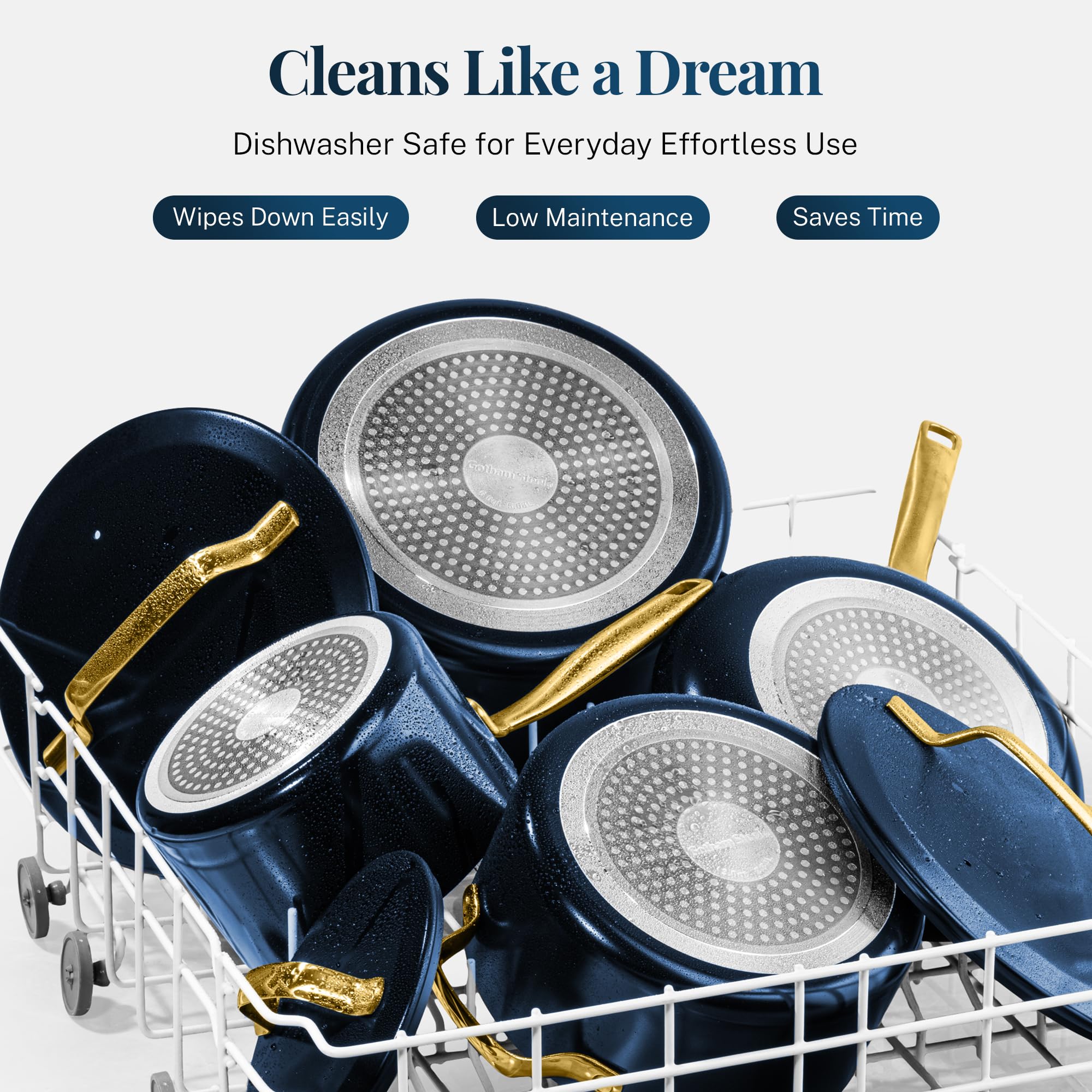 Gotham Steel Modern 11 Pc Ceramic Pots and Pans Set Non Stick, Kitchen Cookware Sets, Non Stick Pots and Pan Set, Ceramic Cookware Set, Pot and Pan Set, Non Toxic Cookware Set, Dishwasher Safe - Navy