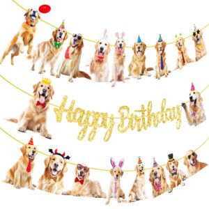 Golden Retriever Birthday Decorations 3Pcs Golden Retriever Birthday Party Banners Dog Birthday Decorations Puppy Dog Party Banners for Dog Birthday Party Supplies