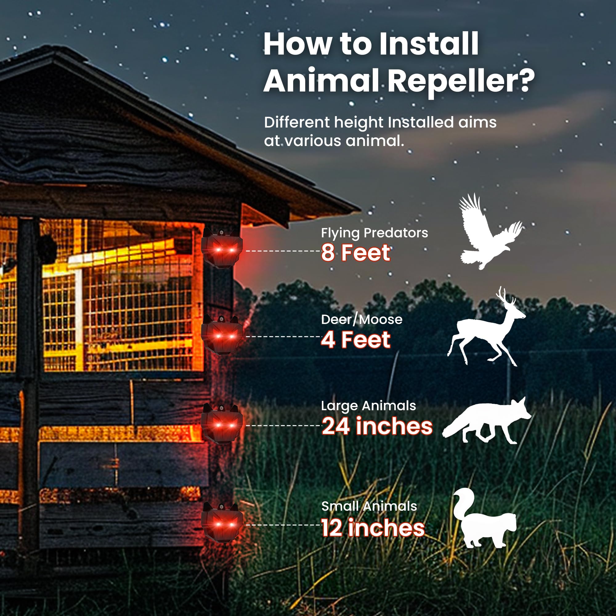 ReOasis Solar Animal Repellent Outdoor, 6 Pack Waterproof Coyote Deterrent for Chicken Coop Farm Garden Yard, Predator Lights for Racoon Skunk Deer Coyote Fox