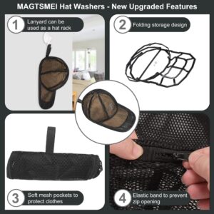 Hat Washer Cage, Upgraded Hat Cleaner for Baseball Caps 2 Pack Foldable Baseball Cap Washer Frame Cage Reinforced Hat Rack, Durable Hat Protector Holder with Mesh Bag for Adult Kids Baseball Cap