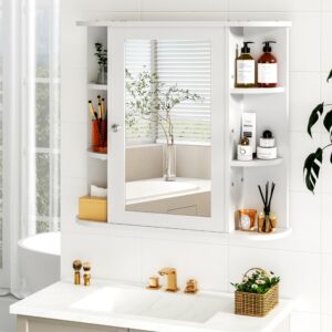 sunlei bathroom cabinet wall mounted with mirror door, over the toilet storage cabinet with doors and shelves, bathroom medicine cabinets with 6 open shelves for bathroom organizer or laundry(white)