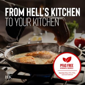 Hell's Kitchen Hybrid 9.5" Frying Pan, Tri-Clad Stainless Steel and Nonstick Ceramic PFAS Free, no PFOA, PTFE, or Teflon, Non Toxic Cookware, Metal Utensil Safe, All Cooktops, Oven Safe (9.5 Inch)