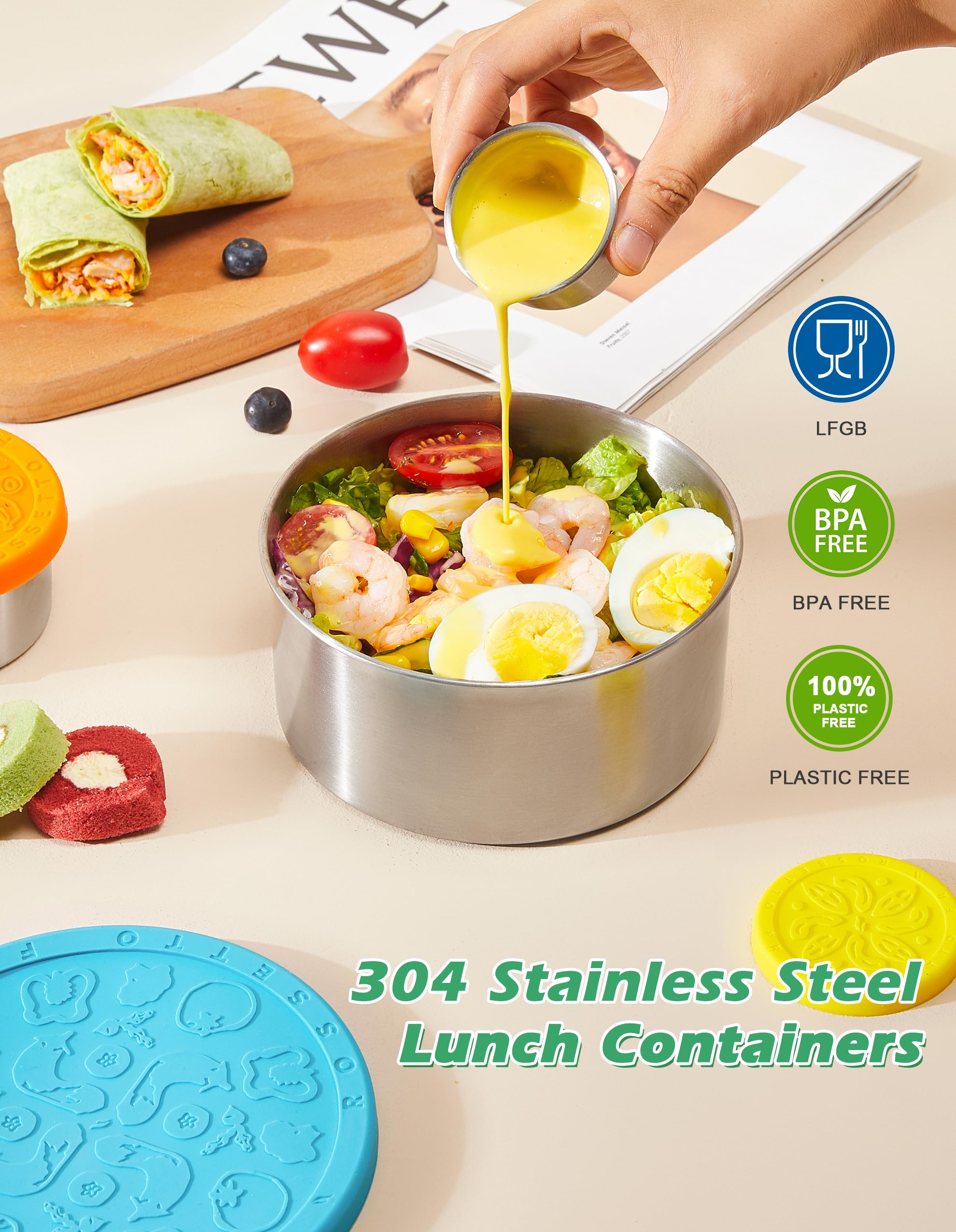 Stainless Steel Containers with Lids, 6 Pack Leakproof Stainless Steel Food Storage Containers, BPA Free, Metal Lunch Container Box, Nesting Snack Containers for Kids, Dishwasher Safe & Oven Safe