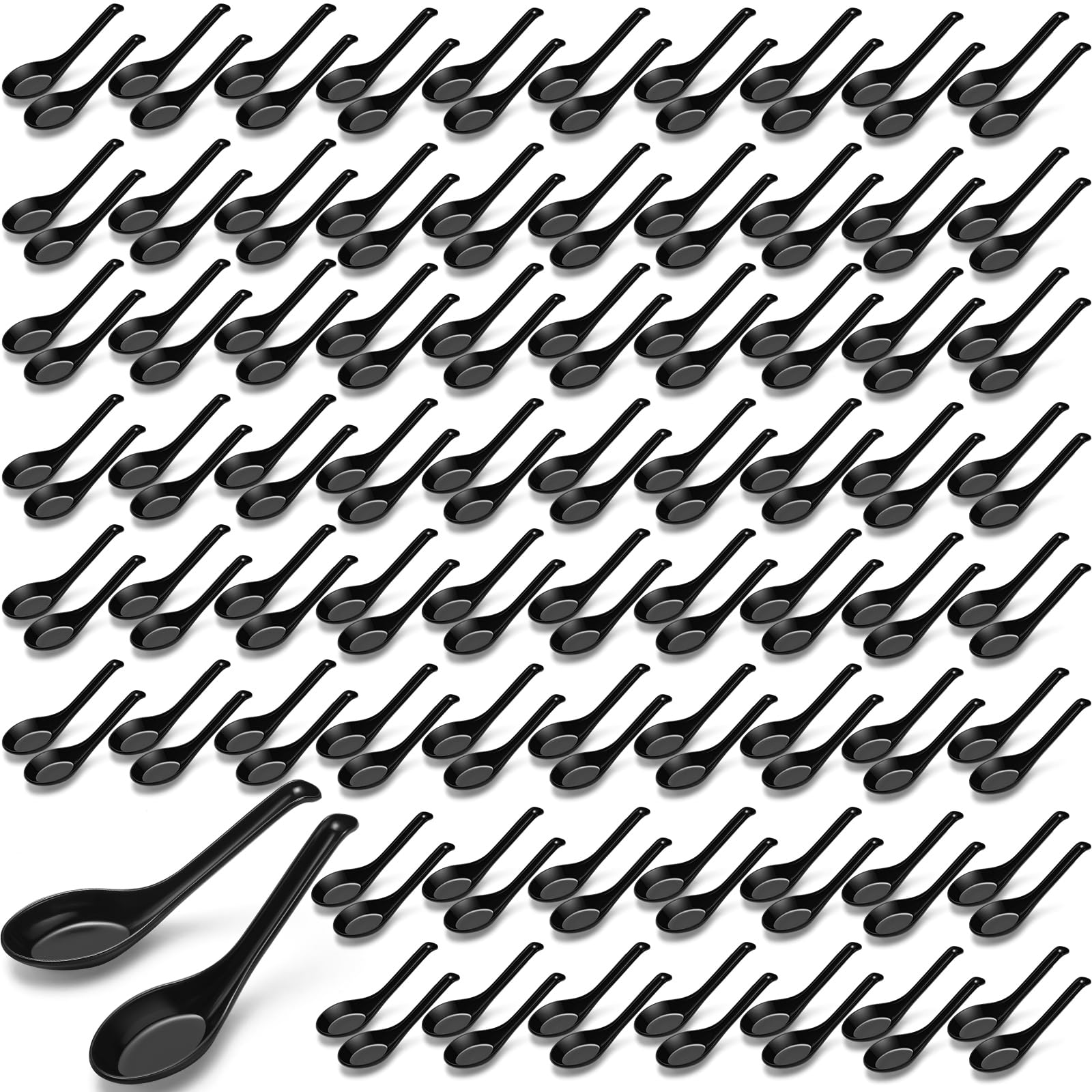 Hushee 200 Pcs Asian Soup Spoon Chinese Soup Spoons Bulk Large Melamine Noodle Ramen Spoons Reusable Japanese Noodle Spoons Wonton Rice Dumpling Pho Spoon Dinner Spoons for Home Restaurant Kitchen