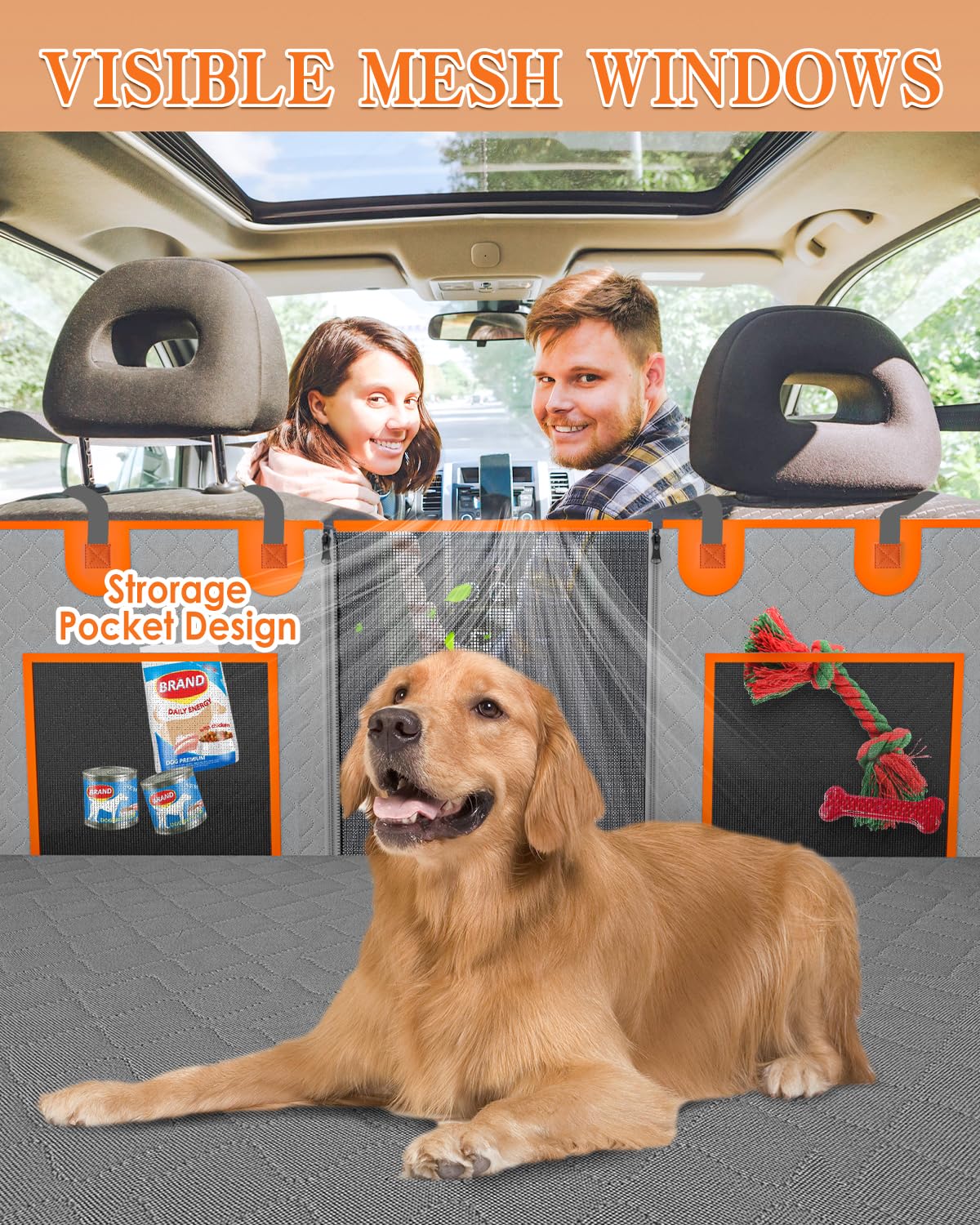 Instraella Back Seat Extender for Dogs, Dog Car Seat Cover for Back Seat with Waterproof Hard Bottom for Car SUV, Dog Hammock Travel Bed to Protect Your Car Backseat (for Car/Compact SUV-Grey)