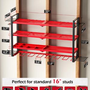 EACONPT Power Tool Organizer, 4 Layer Metal Tool Organizers and Storage, 11 Drill Holder Wall Mount, Power Tool Organizer Wall Mount, Heavy Duty Tool Organizer for Garage Storage, Gifts for Men, Red