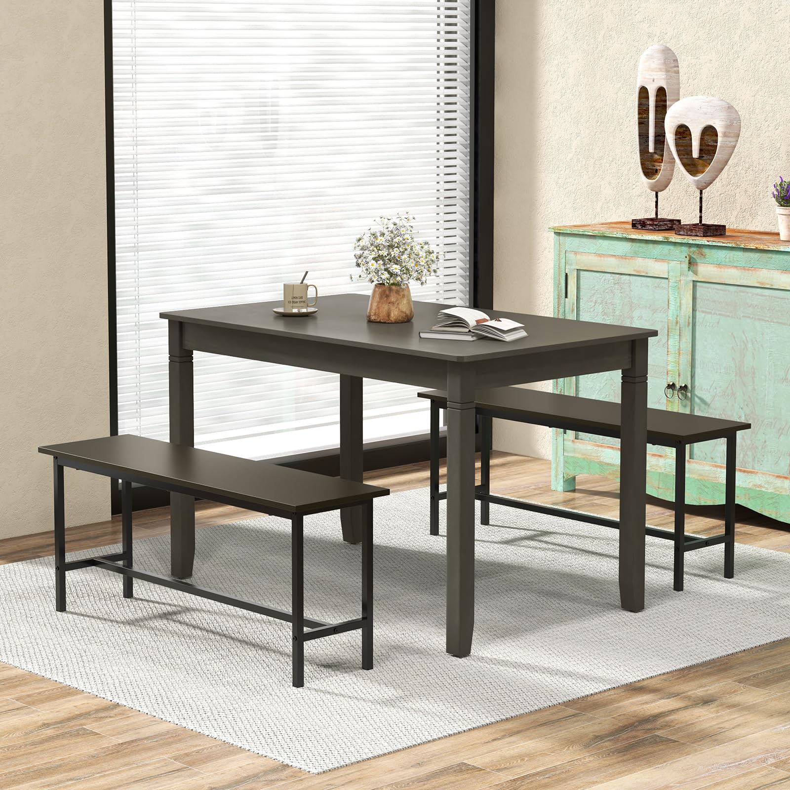 Giantex Dining Table for 4 People, 48” x 29” Kitchen Table with Wood Legs, Rectangular Dinner Table for Small Space, Apartment, Living Room, Dinette Table, Load 330 Lbs, Dining Room Table (Grey)