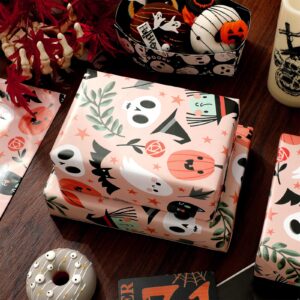 JarThenaAMCS 6 Sheets Halloween Wrapping Paper - Not Roll - Cute Pumpkin Ghost Cat Gift Wrap Paper Folded Flat DIY Craft Paper for Birthday Baby Shower Party Decor, 27.6 x 39.4 Inch