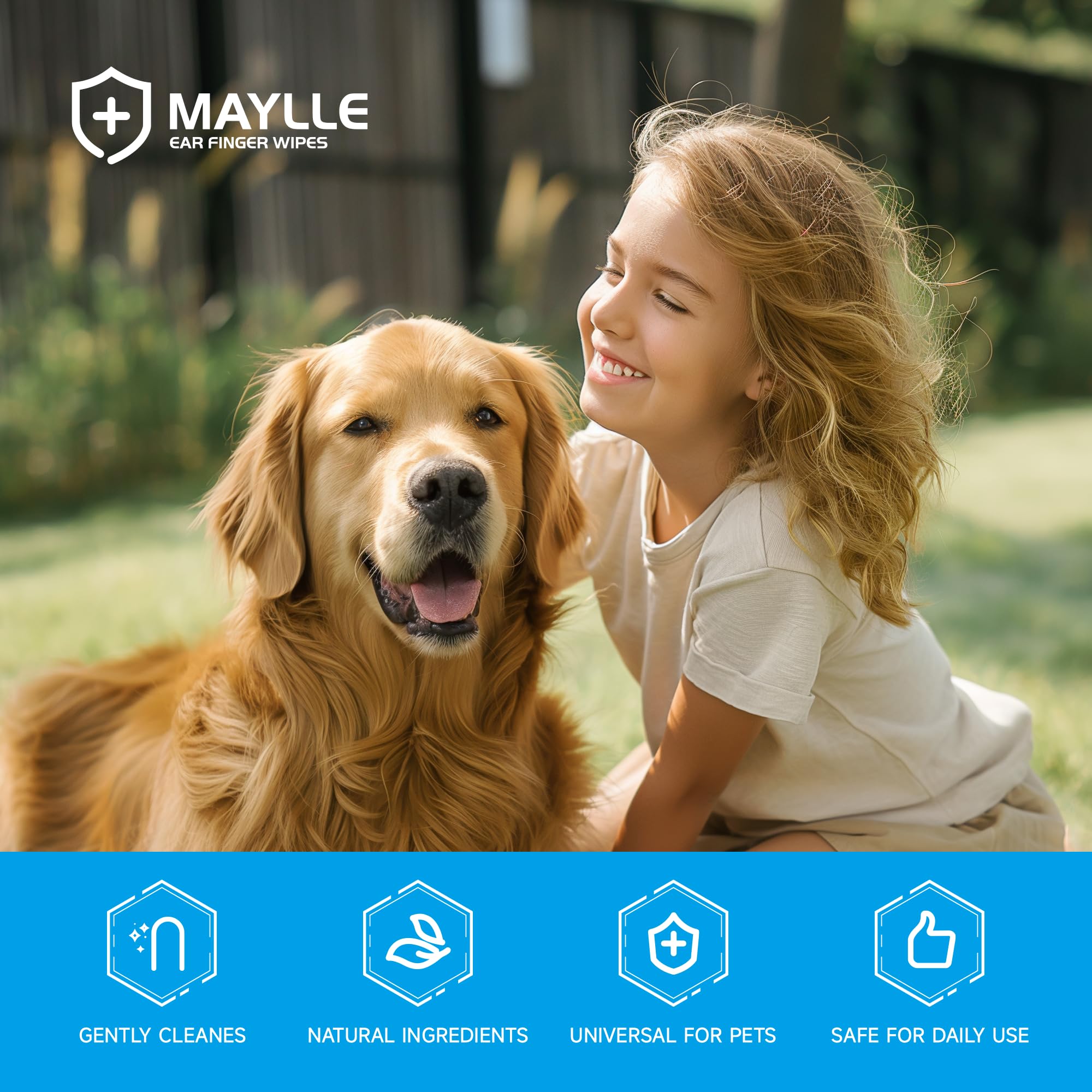 Maylle Ear Finger Wipes for Dogs & Cats - Gently Clean Ear Wax,Reduce Inflammation,Sooths & Deodorizes,Non-Irritating Natrual Ingredients (50 Count)