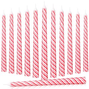 tujoe 12 pcs christmas taper candles 10 inch tall red and white stripes candles long burning candles christmas decoration christmas candle for christmas dinner xmas party table decoration