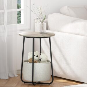 TUTOTAK Small Side Table, Oval End Table, Night Stand, Bedside Table, Sofa Table with Cloth Storage Basket, Living Room, Bed Room, Greige TB01BG063