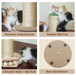 Purrzone Cat Scratching Post 3 in 1 Wooden Cat Toy with Cat Scratcher 17" Tall Cat Scratch Post with Track Balls Interactive Cat Toy for Indoor Kittens Adult Cats