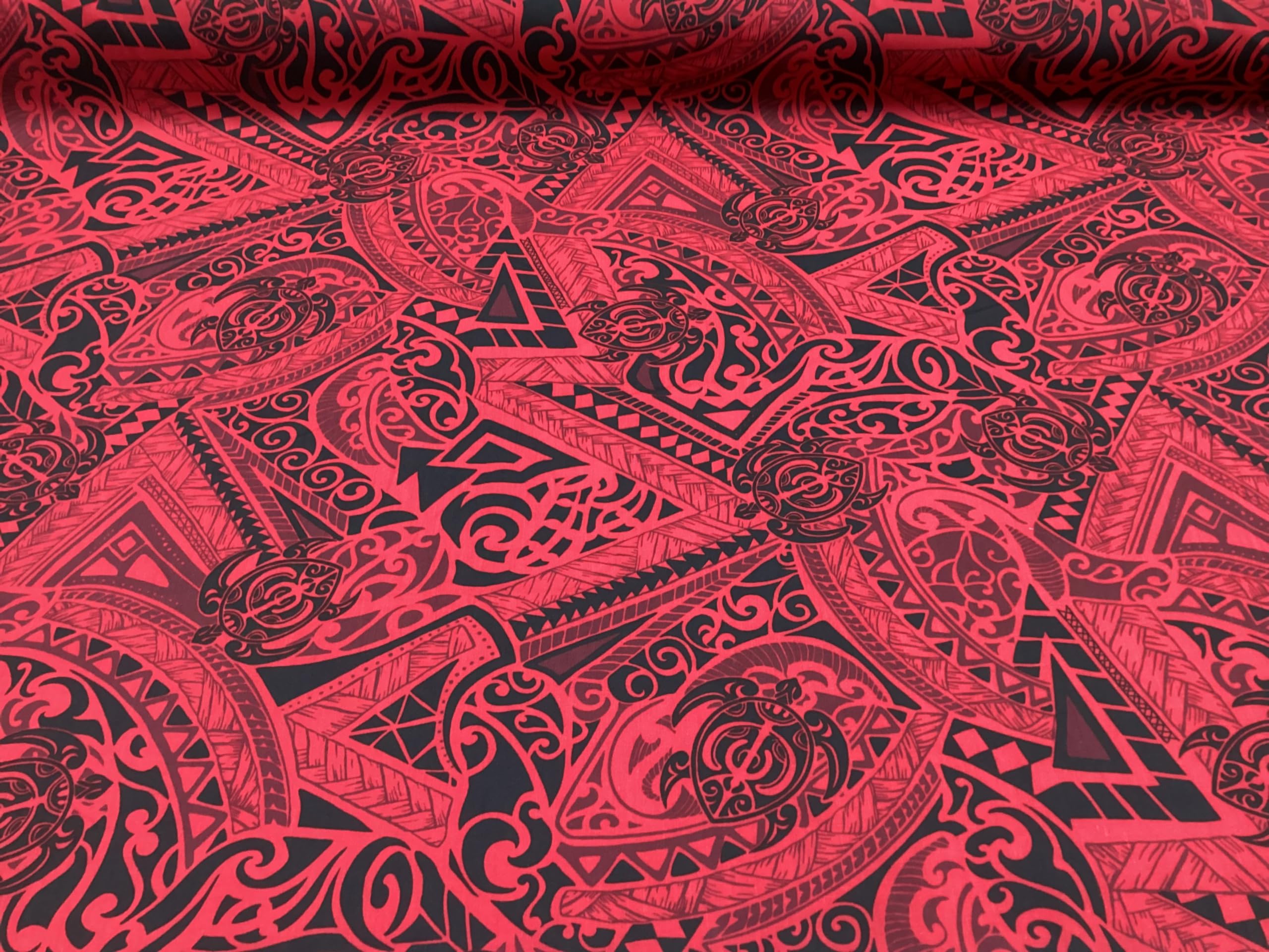 Originals by HITOMI Retro Hawaiian Tribal Poly Cotton Hawaiian Print Fabric Sold by The Yard, Red