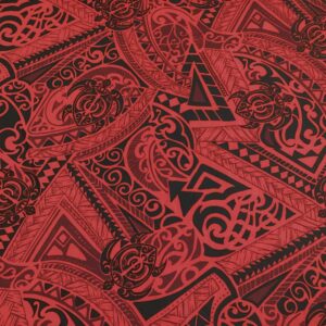 Originals by HITOMI Retro Hawaiian Tribal Poly Cotton Hawaiian Print Fabric Sold by The Yard, Red