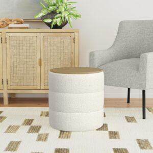 HomePop Channel Storage Ottoman with Wood Top - Cream Boucle