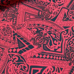 Originals by HITOMI Retro Hawaiian Tribal Poly Cotton Hawaiian Print Fabric Sold by The Yard, Red