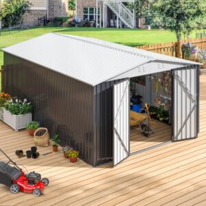 viwat 10x14 outdoor storage shed, garden shed with updated frame structure and lockable doors, metal tool sheds for backyard garden patio lawn, white