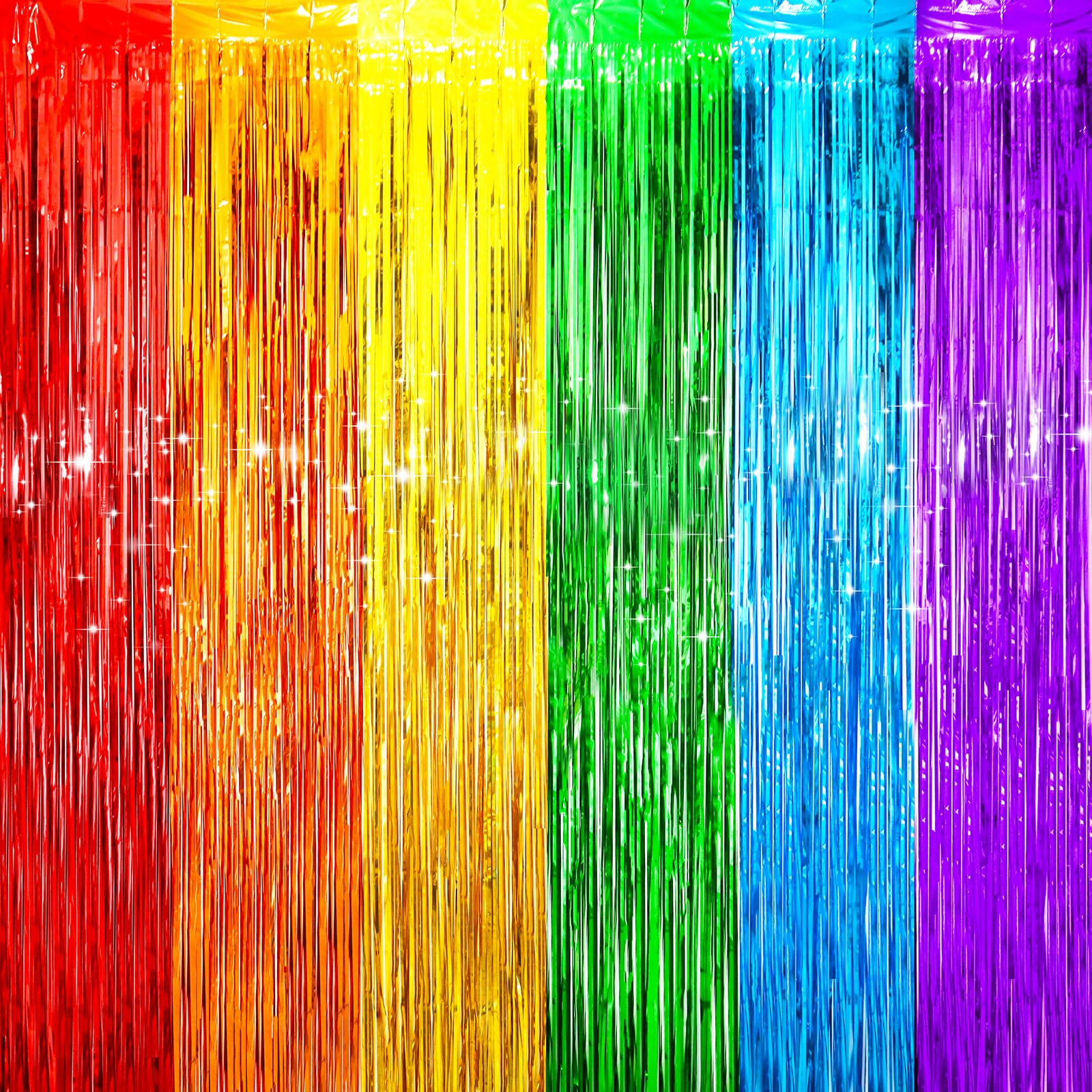 2 Pack Rainbow Foil Fringe Backdrop Curtains, Tinsel Streamers Birthday Party Decorations, Fringe Backdrop for Graduation, Baby Shower, Gender Reveal, Disco Party