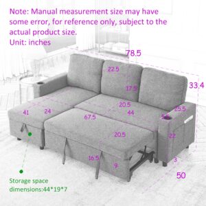 RuiSiSi L-Shaped Combo Sofa Bed, Living Room Furniture Sets for Tight Spaces, Reversible Sleeper Combo Sofa with Pullout Bed for Living Room, Office, Apartment, Light Grey