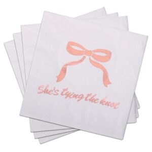 pandecor 50pcs 3 layers she's tying the knot bridal shower party supplies,5 x 5 in paper napkins, pink bow bachelorette themed party decorations (pink bow)