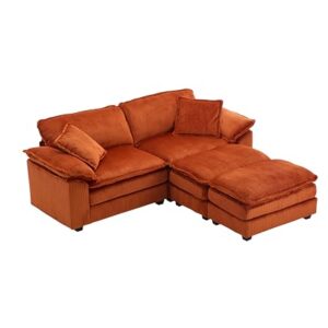 Free Combination Convertible Modular Sectional Sofa Cloud Couch, Comfy Corduroy Double-Upholstered Sleeper Sofa,84.6" Wide Loveseat Couches with Moveable Ottomans and Detachable Pillow-top Armrest