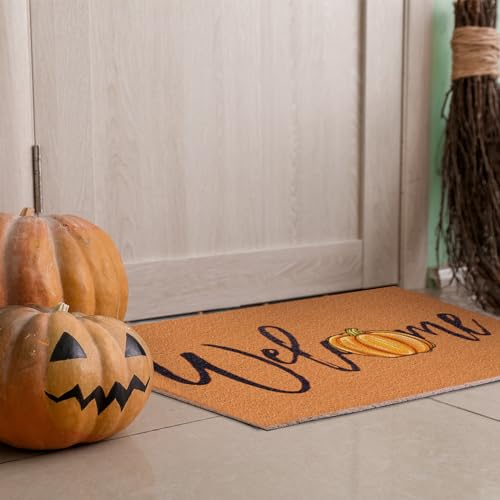 Welcome Doormat Imitation Coir Mats Outdoor 18 x 30 Inch Non Slip Coir Door Mats Fall Pumpkin Graduation Welcome Outdoor Mat for Entrance Indoor Front Door(Pumpkin)