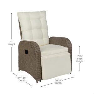 Flash Furniture Nemo Indoor/Outdoor Patio Wicker Rattan Recliner, Lounge Chair with Flip-Up Side Table, Beige/Brown