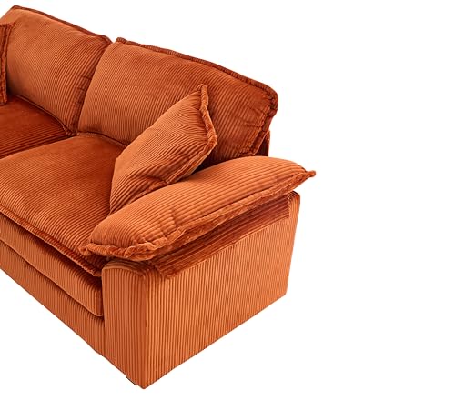 Free Combination Convertible Modular Sectional Sofa Cloud Couch, Comfy Corduroy Double-Upholstered Sleeper Sofa,84.6" Wide Loveseat Couches with Moveable Ottomans and Detachable Pillow-top Armrest