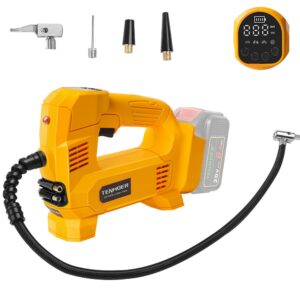 tenmoer tire inflator air compressor for dewalt 20v battery, 150psi portable air pump with digital pressure gauge for car,motorcycle,bicycle balls (too only,no battery)