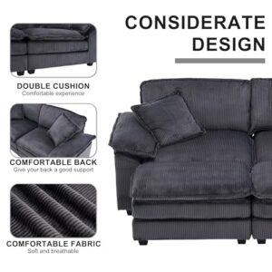 Free Combination Convertible Modular Sectional Sofa Cloud Couch, Comfy Corduroy Double-Upholstered Sleeper Sofa,84.6" Wide Loveseat Couches with Moveable Ottomans and Detachable Pillow-top Armrest