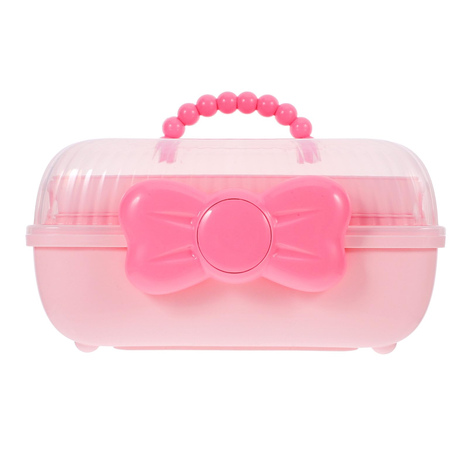 JOINPAYA On-The-go Girl Makeup Box, Hard Plastic Makeup Organizer Box, Two-Layer Art Crafts Case Sewing Supplies Organizer Pink