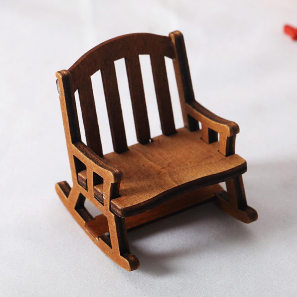 JOINPAYA 2pcs Miniature Dollhouse Rocking Chair 1:12 Scale Wooden Furniture Accessories Tiny Mini House Cake Topper Decoration Chair Model for Fairy Garden